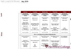 Lunch Hall Lunch Dinner May 2019 Monday Tuesday