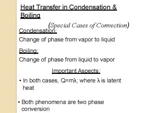 Heat Transfer in Condensation Boiling Special Cases of