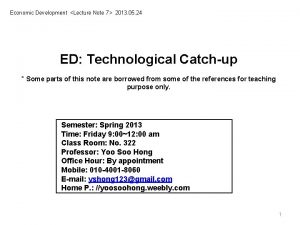 Economic Development Lecture Note 7 2013 05 24