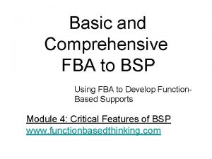 Basic and Comprehensive FBA to BSP Using FBA