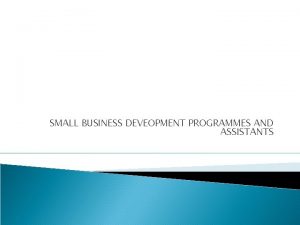 SMALL BUSINESS DEVEOPMENT PROGRAMMES AND ASSISTANTS Support to