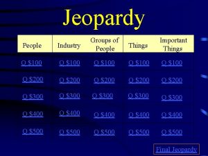 Jeopardy People Industry Groups of People Things Important