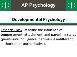 AP Psychology Developmental Psychology Essential Task Describe the