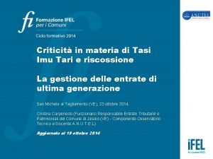 Criticit in materia di Tasi Imu Tari e