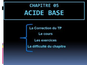 CHAPITRE 05 ACIDE BASE La Correction du TP