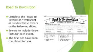Road to Revolution Complete the Road to Revolution