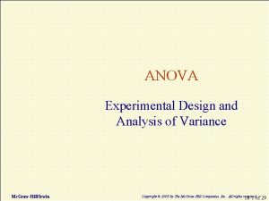ANOVA Experimental Design and Analysis of Variance Mc