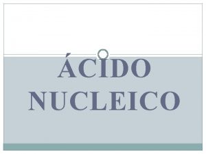 CIDO NUCLEICO cido nucleico Los cidos nucleicos son