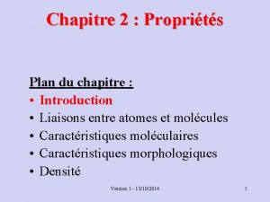 Chapitre 2 Proprits Plan du chapitre Introduction Liaisons