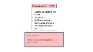 Personposter i Di VA Koppla uppdatera och skapa