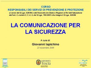 CORSO RESPONSABILI DEI SERVIZI DI PREVENZIONE E PROTEZIONE