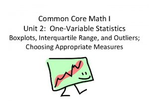 Common Core Math I Unit 2 OneVariable Statistics