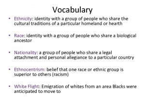 Vocabulary Ethnicity identity with a group of people