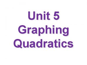 Unit 5 Graphing Quadratics Transformations of Quadratics in