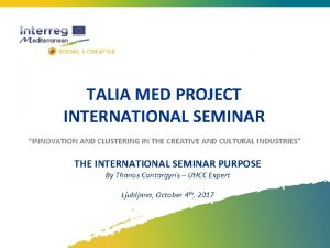 TALIA MED PROJECT INTERNATIONAL SEMINAR INNOVATION AND CLUSTERING