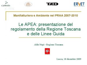 Manifatturiero e Ambiente nel PRAA 2007 2010 Le