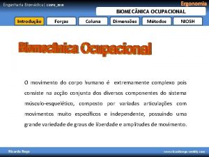 Engenharia Biomdica Ergonomia CESPU2010 BIOMEC NICA OCUPACIONAL Introduo