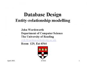 Database Design Entityrelationship modelling John Wordsworth Department of