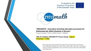 INNOMATH Innovative enriching education processes for Mathematically Gifted