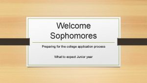 Welcome Sophomores Preparing for the college application process