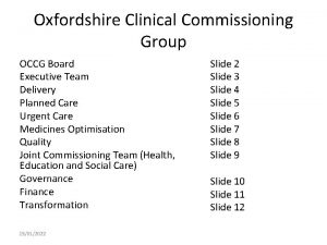 Oxfordshire Clinical Commissioning Group OCCG Board Executive Team