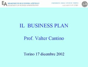 IL BUSINESS PLAN Prof Valter Cantino Torino 17