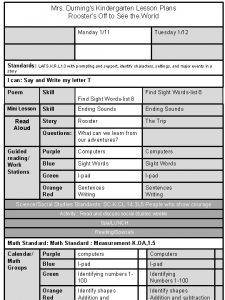 Mrs Durnings Kindergarten Lesson Plans Roosters Off to
