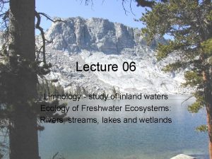 Lecture 06 Limnology study of inland waters Ecology