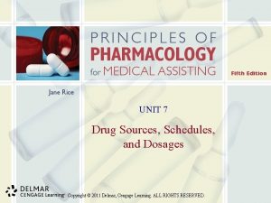 UNIT 7 Drug Sources Schedules and Dosages Copyright