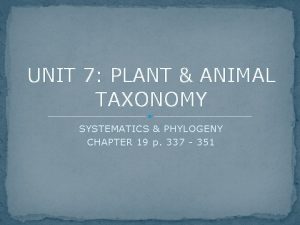 UNIT 7 PLANT ANIMAL TAXONOMY SYSTEMATICS PHYLOGENY CHAPTER