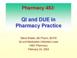 Pharmacy 483 QI and DUE in Pharmacy Practice