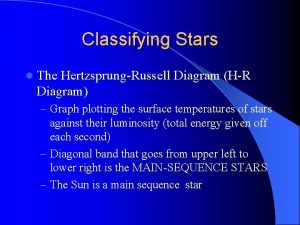 Classifying Stars l The HertzsprungRussell Diagram HR Diagram