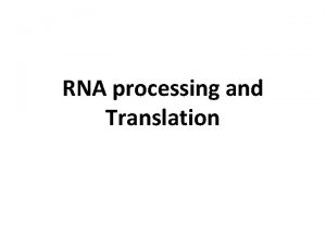 RNA processing and Translation Eukaryotic cells modify RNA