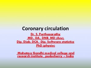 Coronary circulation Dr S Parthasarathy MD DA DNB