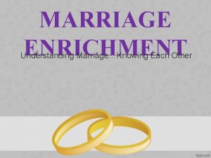 MARRIAGE ENRICHMENT Understanding MarriageKnowing Each Other Write out