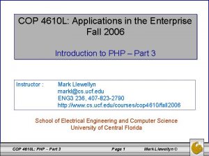 COP 4610 L Applications in the Enterprise Fall