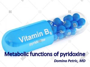 Metabolic functions of pyridoxine Domina Petric MD Mechanisms