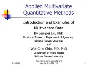 Applied Multivariate Quantitative Methods Introduction and Examples of