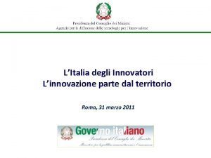 LItalia degli Innovatori Linnovazione parte dal territorio Roma