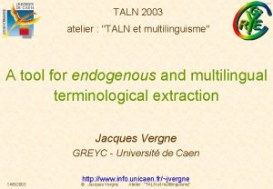 English version TALN 2003 atelier TALN et multilinguisme