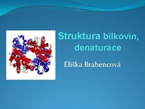 Struktura blkovin denaturace Elika Brabencov Struktura blkovin primrn