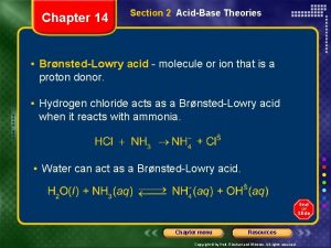 Chapter 14 Section 2 AcidBase Theories BrnstedLowry acid