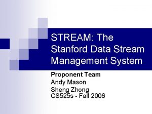 STREAM The Stanford Data Stream Management System Proponent