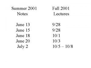 Summer 2001 Notes June 13 June 15 June