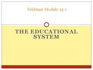 Feldman Module 14 1 THE EDUCATIONAL SYSTEM Approaches