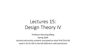 Lectures 15 Design Theory IV Professor Xiannong Meng