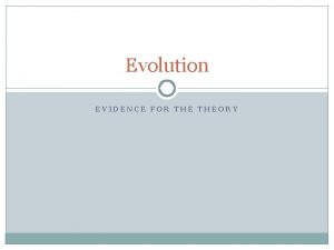 Evolution EVIDENCE FOR THEORY Evidence for Evolution 1