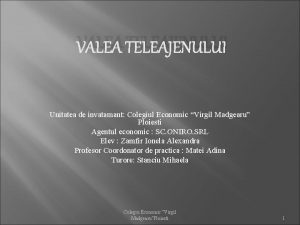 VALEA TELEAJENULUI Unitatea de invatamant Colegiul Economic Virgil