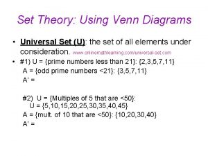 Set Theory Using Venn Diagrams Universal Set U