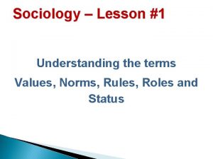 Sociology Lesson 1 Understanding the terms Values Norms